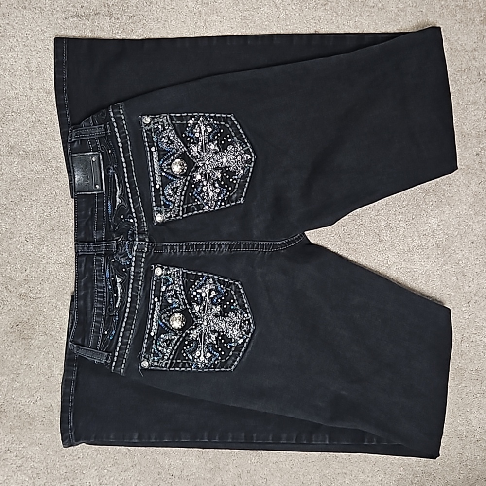 Lamasini Blonh Pockets Black Denim Bootcut Jeans